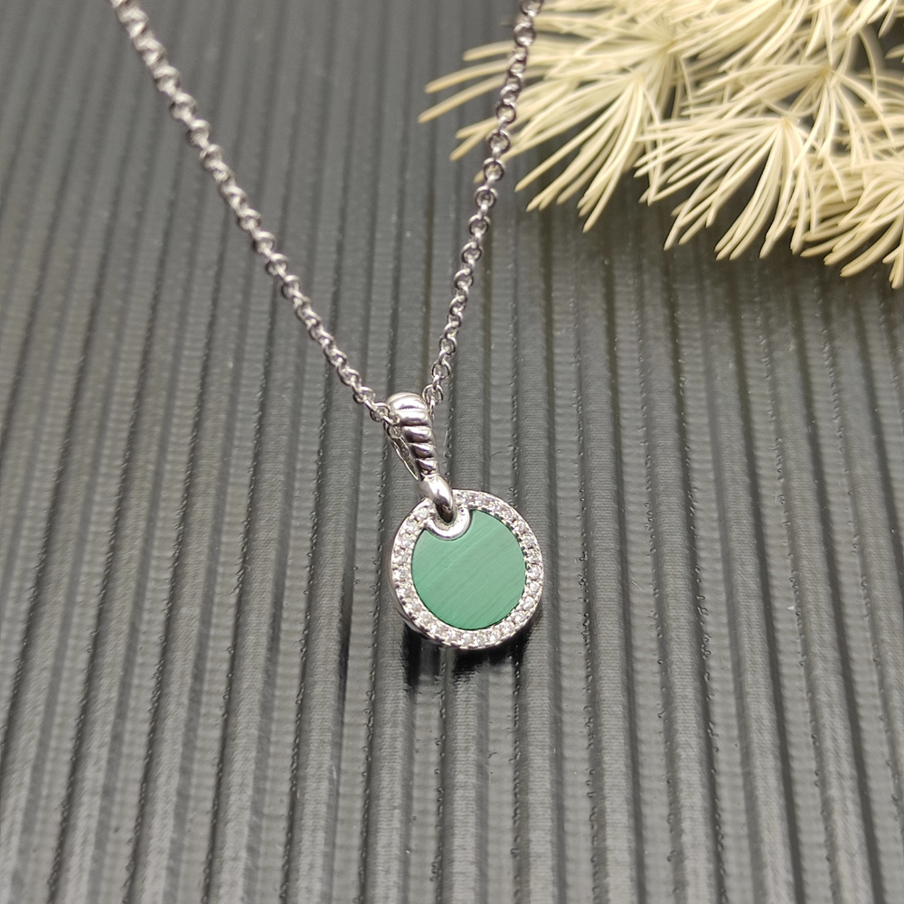 David Yurman Silver round diamond peacock green necklace - Picture 3 of 6